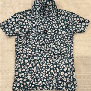 Bad Birdie Kids Floral Polo - Navy and White